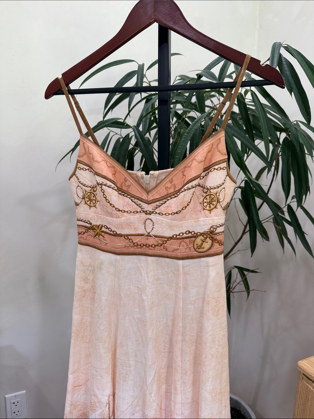 Scarborough Picnic Midi Dress In Peach Nautical Map 0 Authentic - Picture 2 of 8